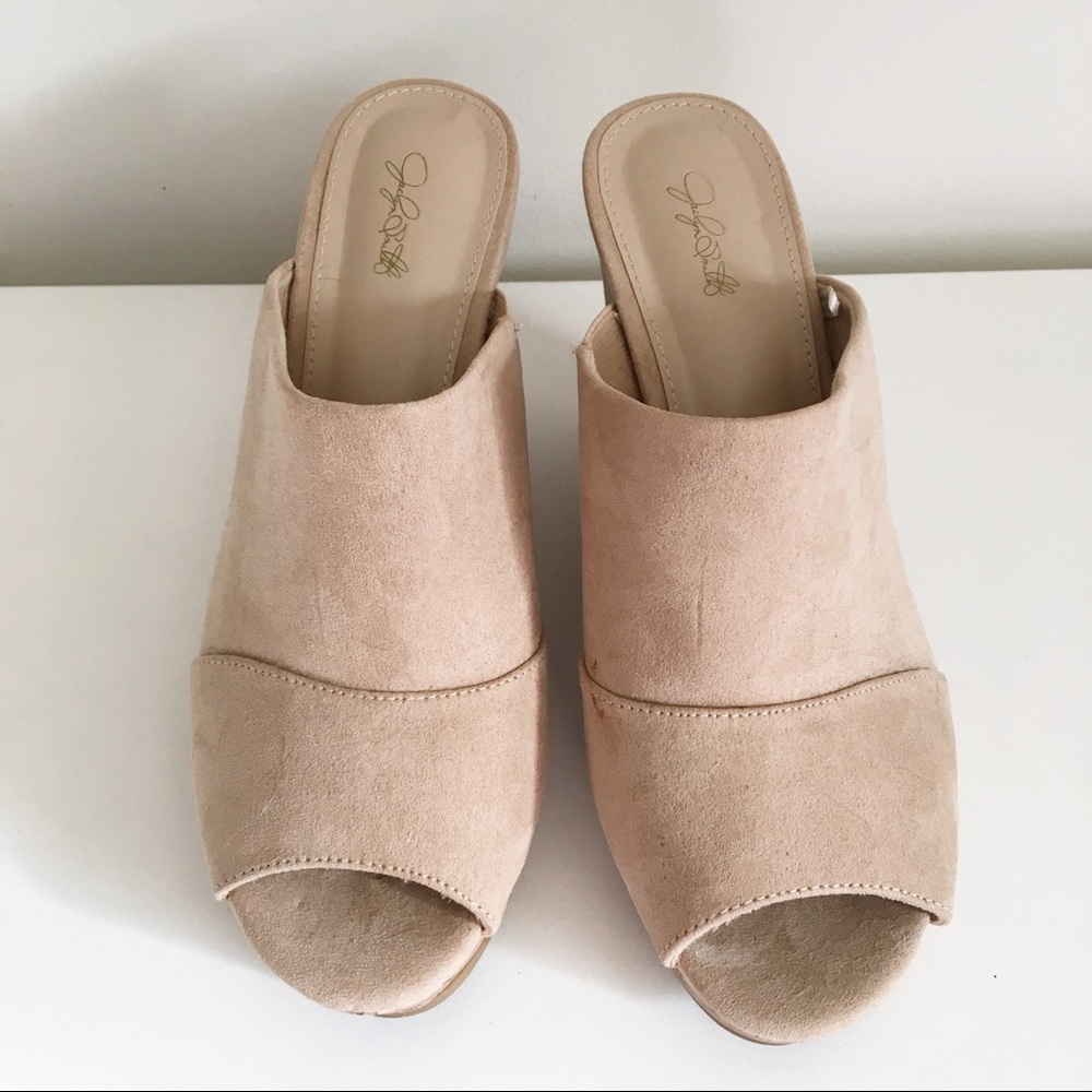 Taupe Peep Toe Wedges